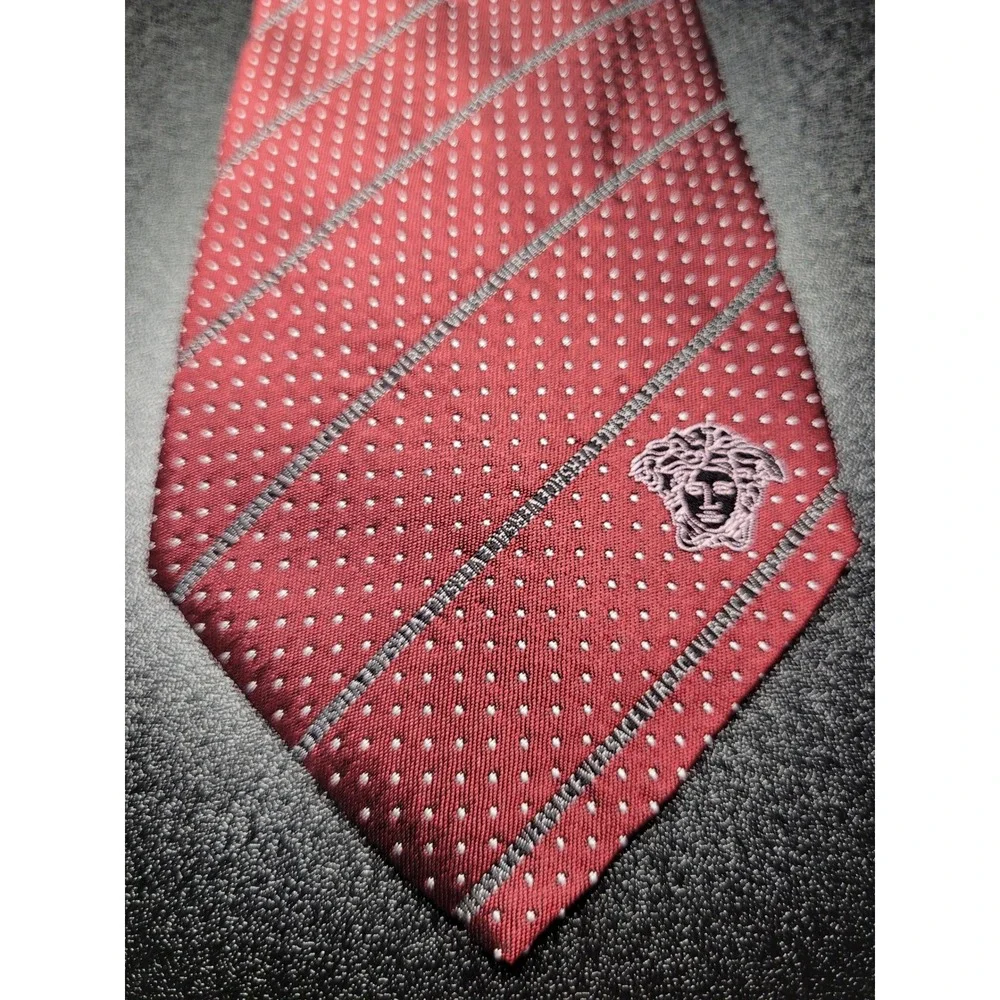Gianni Versace Men's Necktie Red Polka Dot Silk 3